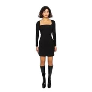New SKIN WORLDWIDE Bodycon Square Neck‎ Mini Long Sleeve Black Women's Sz 2